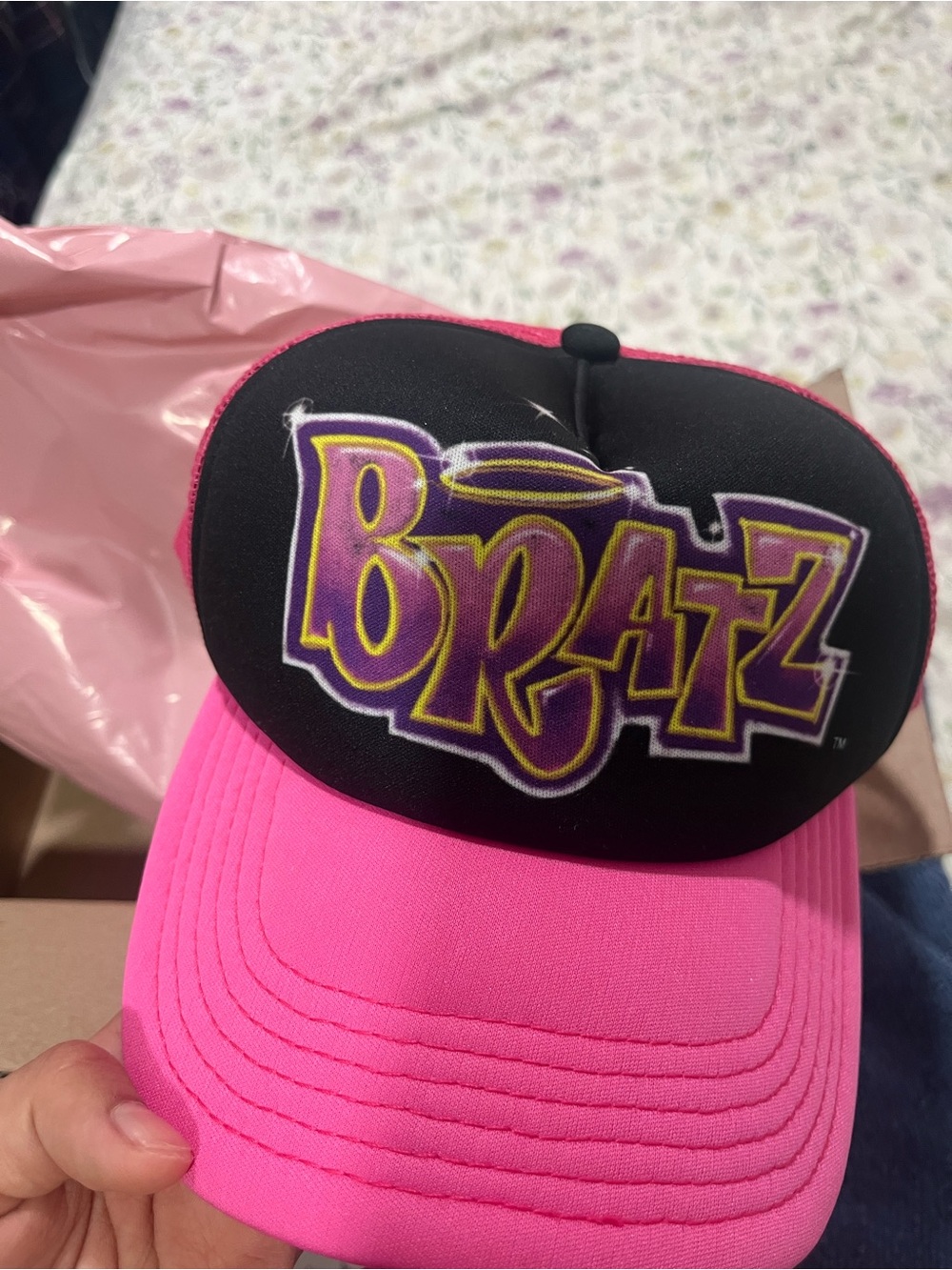 Kids' Pink and Black Logo Trucker Hat